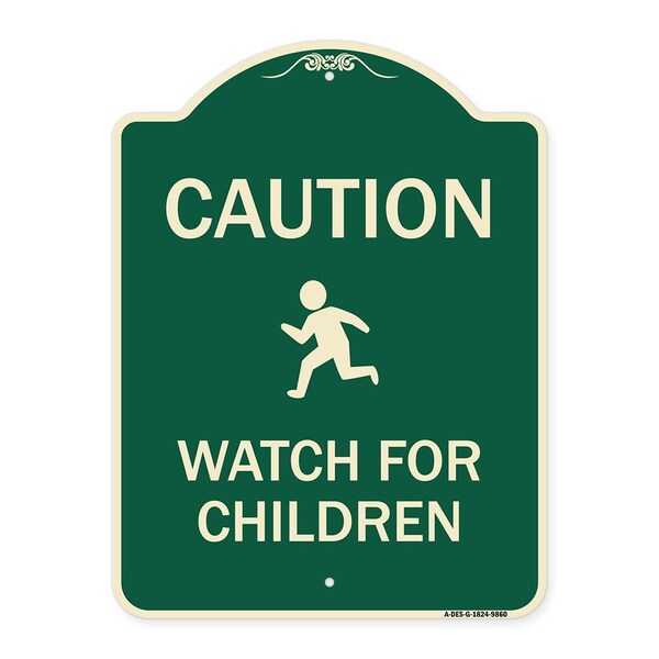 Designer Series-Caution Watch For Children Green, 24" x 18", G-1824-9860